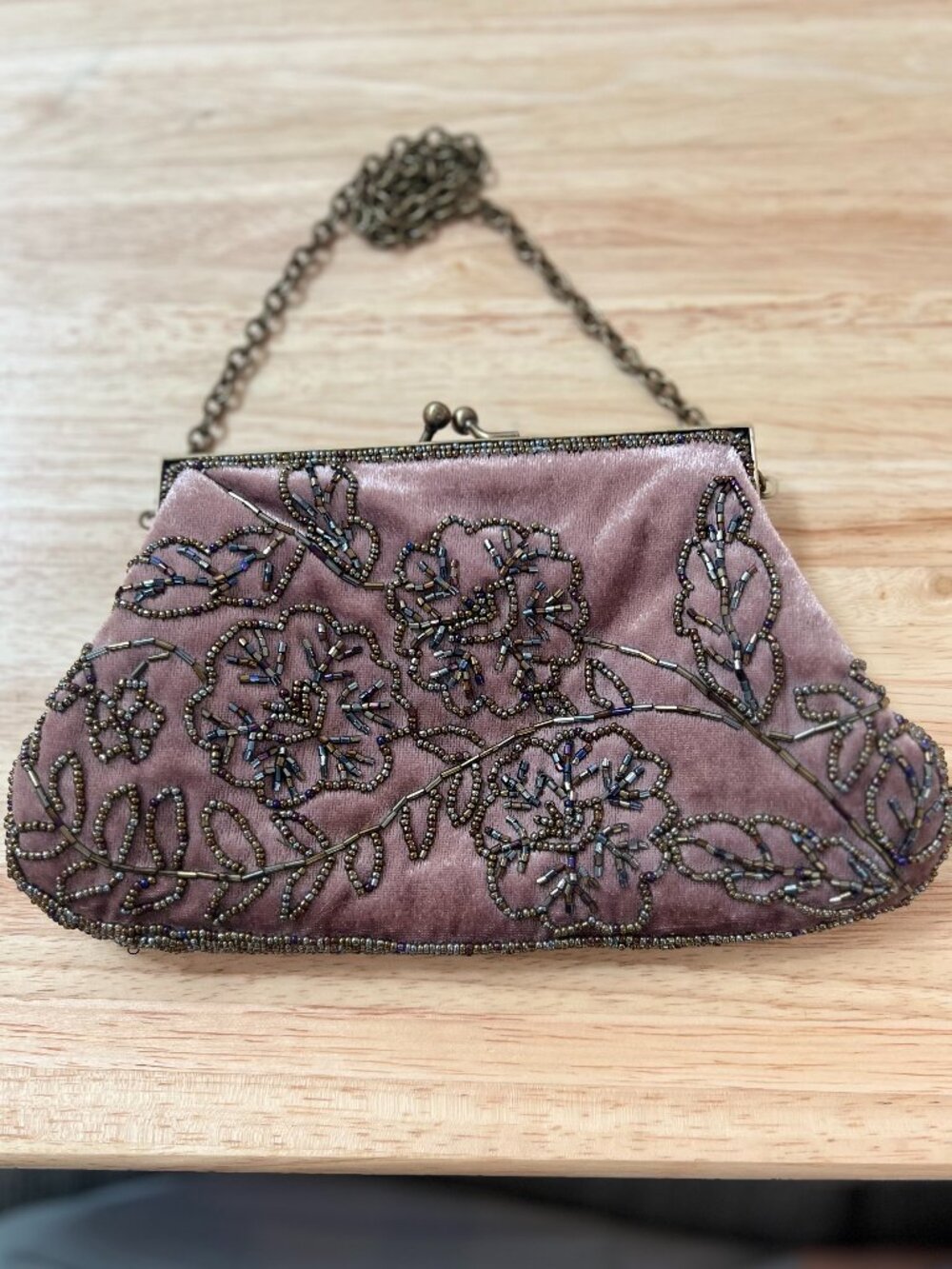 Vintage Beaded Velvet Clutch Purse | Mauve Pink Evening Bag